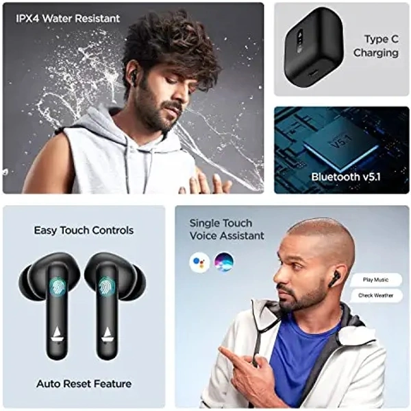 BoAt boAt Airdopes 141 True Wireless Earbuds with 42H Playtime, Beast™ Mode(Low Latency Upto 80ms) for Gaming, ENx™ Tech, ASAP™ Charge, IWP™, IPX4 Water Resistance, Smooth Touch Controls(Bold Black) - Black