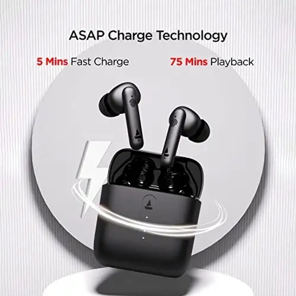 BoAt boAt Airdopes 141 True Wireless Earbuds with 42H Playtime, Beast™ Mode(Low Latency Upto 80ms) for Gaming, ENx™ Tech, ASAP™ Charge, IWP™, IPX4 Water Resistance, Smooth Touch Controls(Bold Black) - Black