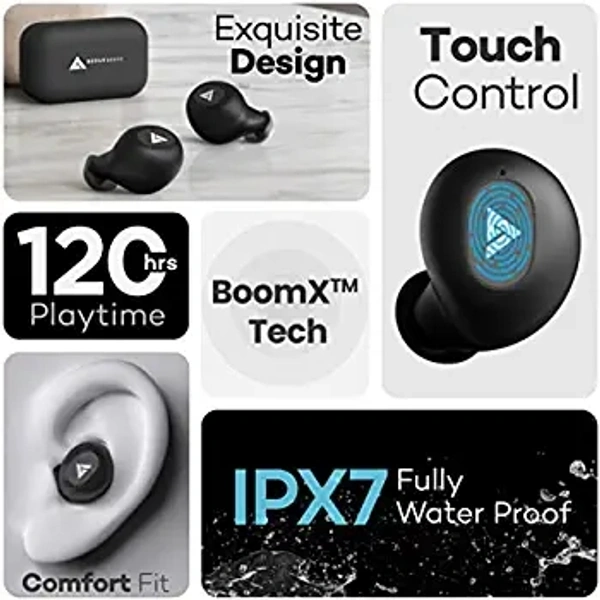AirBass Boult Audio AirBass PowerBuds with Inbuilt Powerbank, 120H Total Playtime, IPX7 Fully Waterproof, Lightning Boult Type-C Fast Charging, Low Latency Gaming, TWS Earbuds with Pro+ Calling Mic (Black) - Black
