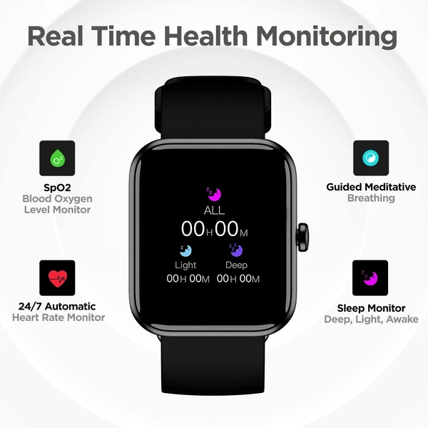 BoAt boAt Xtend Smartwatch with Alexa Built-in, 1.69” HD Display, Multiple Watch Faces, Stress Monitor, Heart & SpO2 Monitoring, 14 Sports Modes, Sleep Monitor, 5 ATM & 7 Days Battery(Charcoal Black) - Black