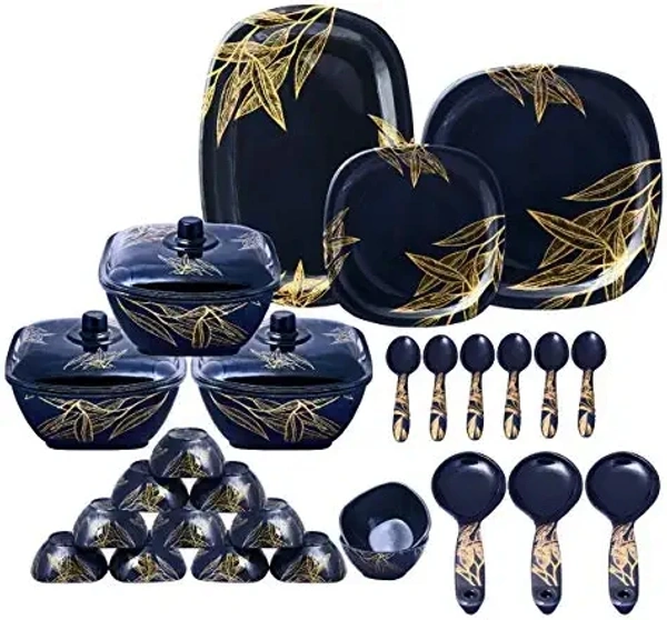 Serve n Style Melamine Dinner Set Pack 40 Pieces Black with Golden Print - Navy Blue