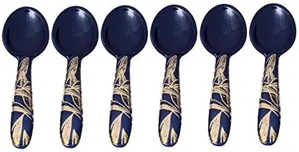 Serve n Style Melamine Dinner Set Pack 40 Pieces Black with Golden Print - Navy Blue