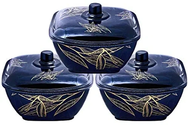 Serve n Style Melamine Dinner Set Pack 40 Pieces Black with Golden Print - Navy Blue