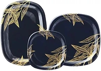 Serve n Style Melamine Dinner Set Pack 40 Pieces Black with Golden Print - Navy Blue