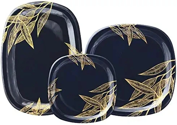 Serve n Style Melamine Dinner Set Pack 40 Pieces Black with Golden Print - Navy Blue