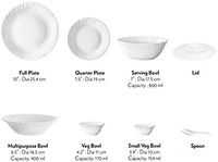 Larah by Borosil Red Bud Silk Series Opalware Dinner Set, 35 Pieces, White - White
