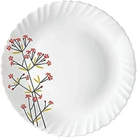 Larah by Borosil Red Bud Silk Series Opalware Dinner Set, 35 Pieces, White - White