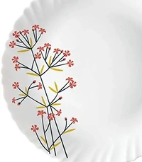 Larah by Borosil Red Bud Silk Series Opalware Dinner Set, 35 Pieces, White - White