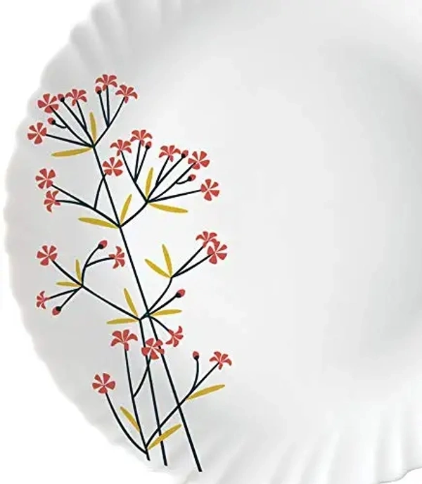 Larah by Borosil Red Bud Silk Series Opalware Dinner Set, 35 Pieces, White - White