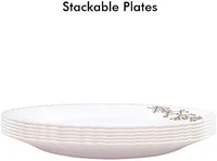 Larah by Borosil Red Bud Silk Series Opalware Dinner Set, 35 Pieces, White - White