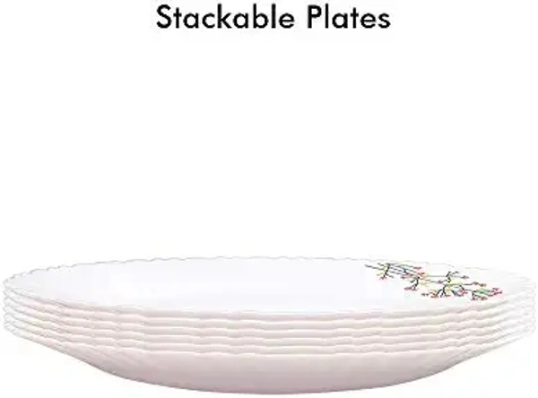 Larah by Borosil Red Bud Silk Series Opalware Dinner Set, 35 Pieces, White - White