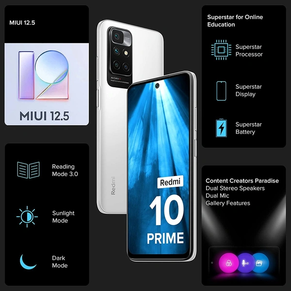 Redmi 10 Prime (Astral White 4GB RAM 64GB ROM |Helio G88 with extendable RAM Upto 2GB |FHD+ 90Hz Adaptive Sync Display - Alto