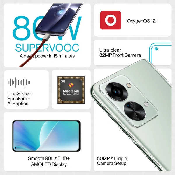 OnePlus Nord 2T 5G (Jade Fog, 8GB RAM, 128GB Storage) - Periwinkle