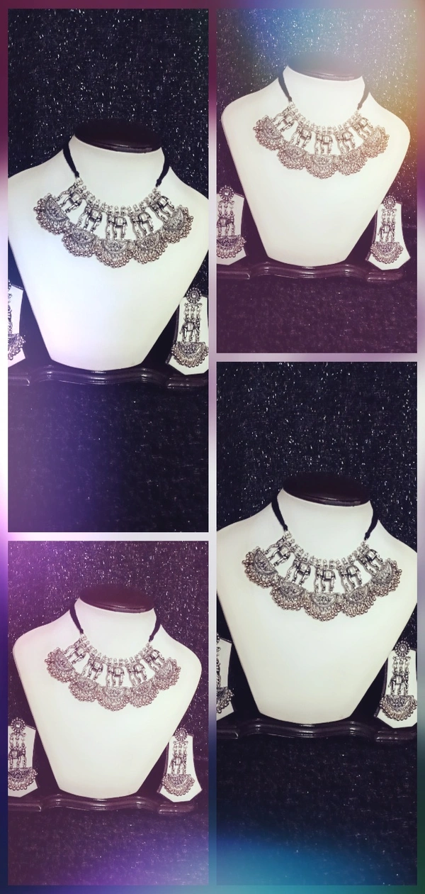 Silver Oxidized Elephant Engraved Traditional Necklace - Alto, Standard, Get A Luxurious Scrunch As Gift!