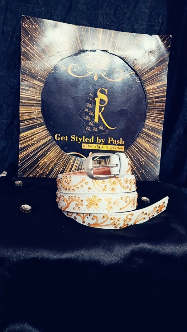 White Gold Liquid Embroidered Antique luxury slim Belt 