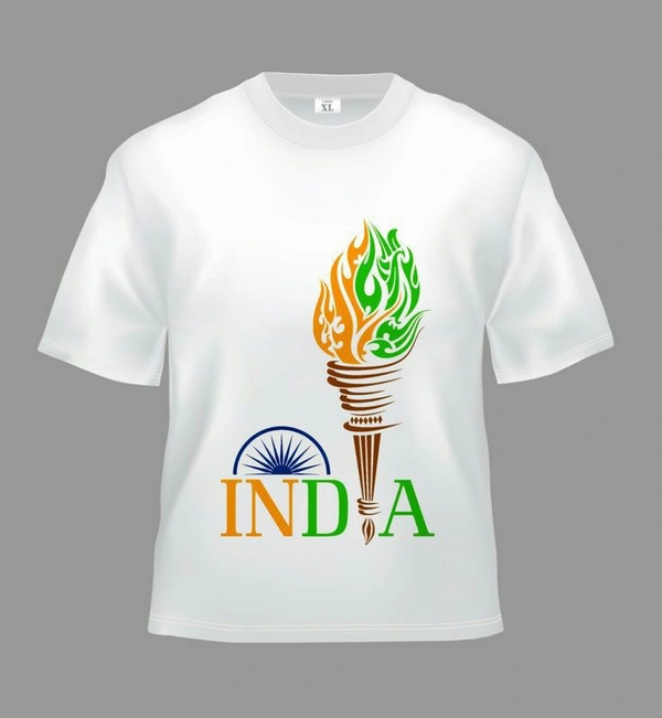 New India Designed Half T Shirts - White, L