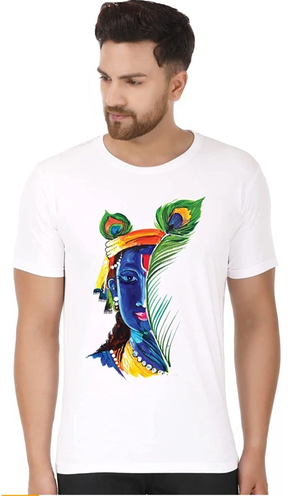 God Krishna On T Shirt Half  - White, S