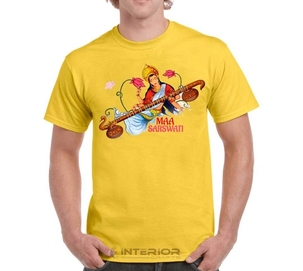 Maa Saraswati Printed T Shirts Also Available With Your Design - White, L