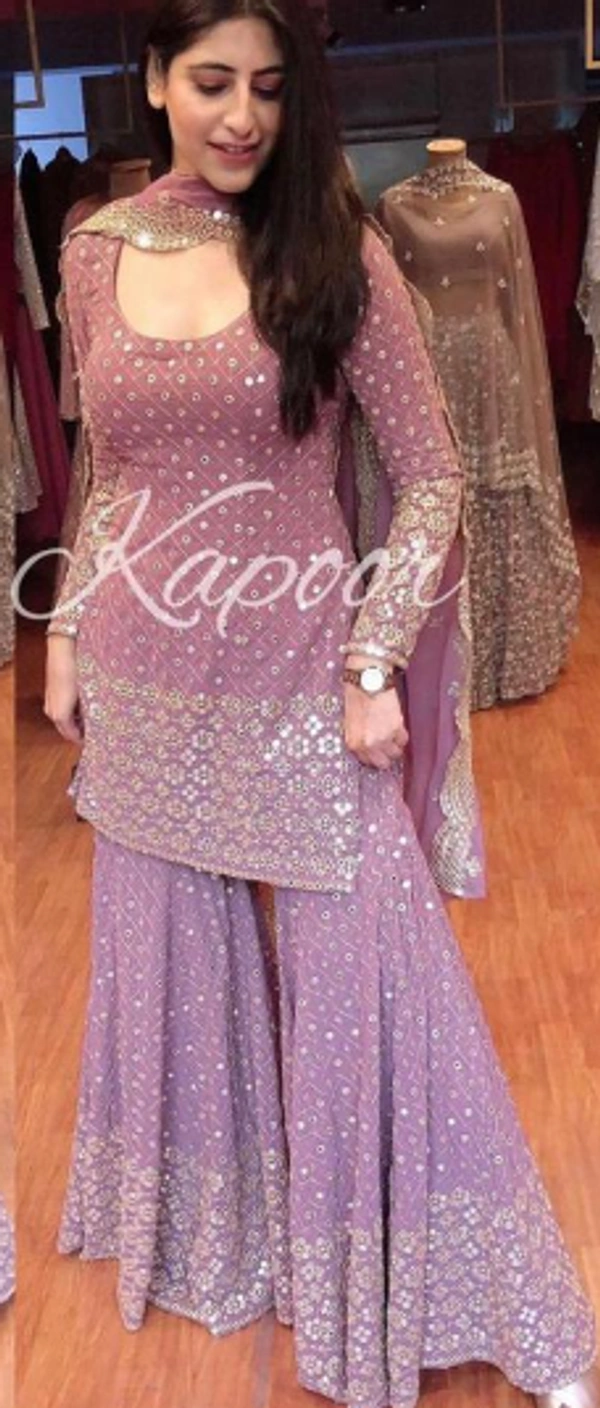 GEORGETTE WITH HEAVY EMBROIDERY WORK WITH  SLEEVES - Purple