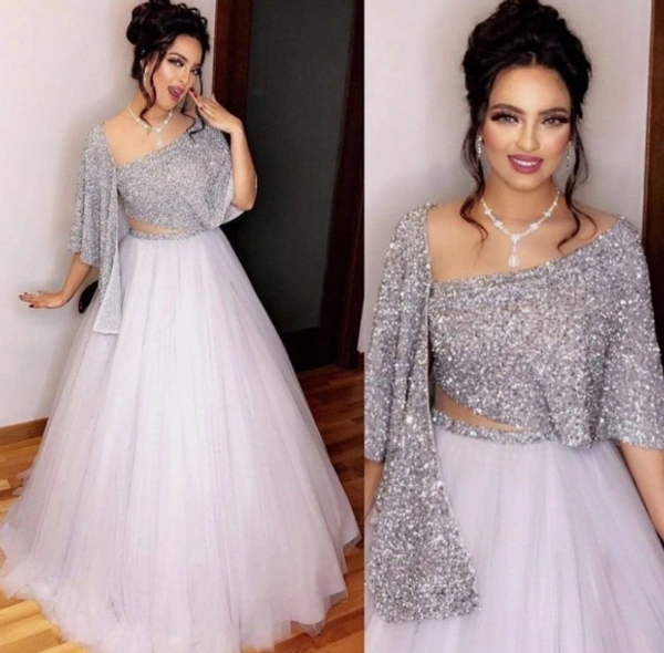  PARTY WEAR WOMEN DESIGNER READYMADE LEHENGA-CROP-TOP SET ♥ - XXL, WHITE -RED
