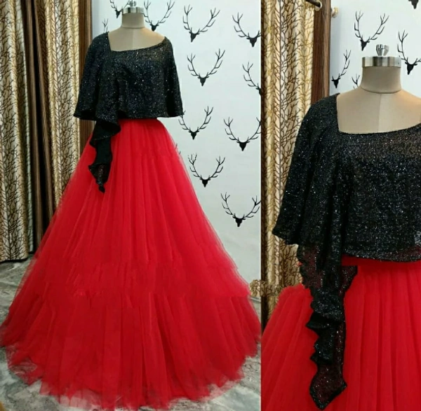  PARTY WEAR WOMEN DESIGNER READYMADE LEHENGA-CROP-TOP SET ♥ - XXL, WHITE -RED
