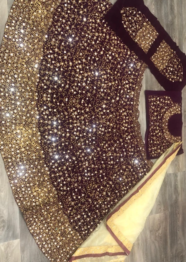 *BRIDAL WINE VELVET FULL HEAVY EMBROIDERY LEHENGA CHOLI SET WITH REAL MIRROR * - WINE