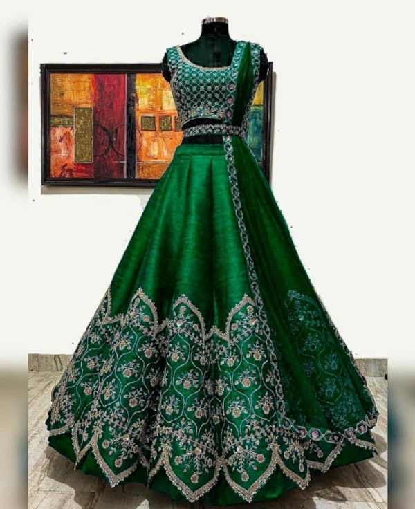 NEW DESIGN COLOR HEAVY CORDING EMBROIDERY WORK LEHENGA CHOLI WITH DUPATTA - GREEN