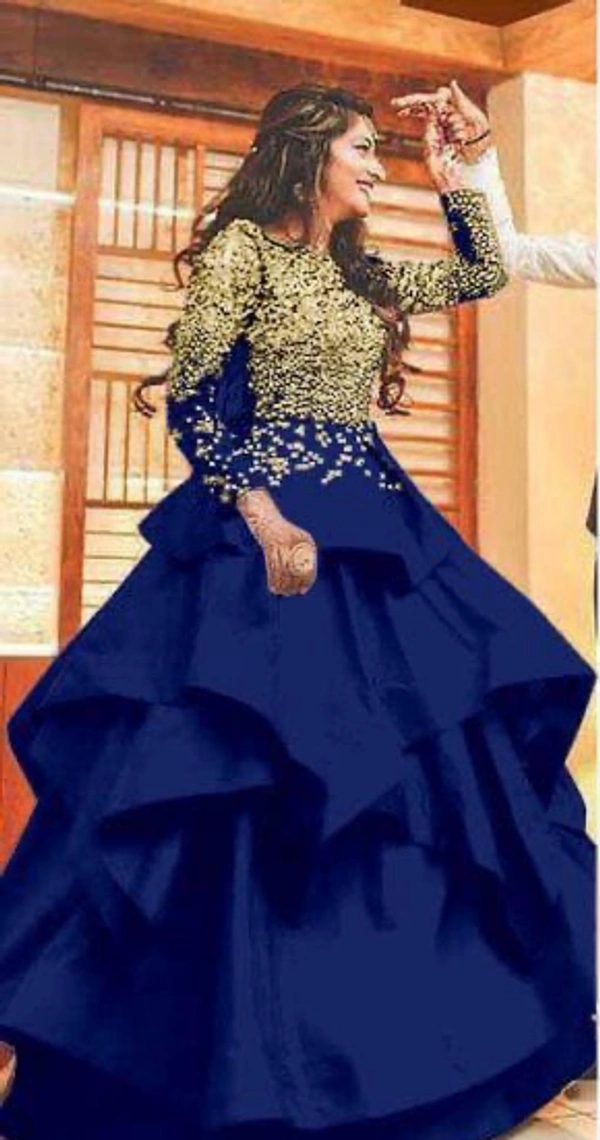 PARTY WEAR EMBROIDERY AND HAND WORK GOWN - Blue