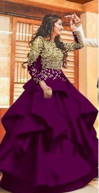 PARTY WEAR EMBROIDERY AND HAND WORK GOWN - Blue
