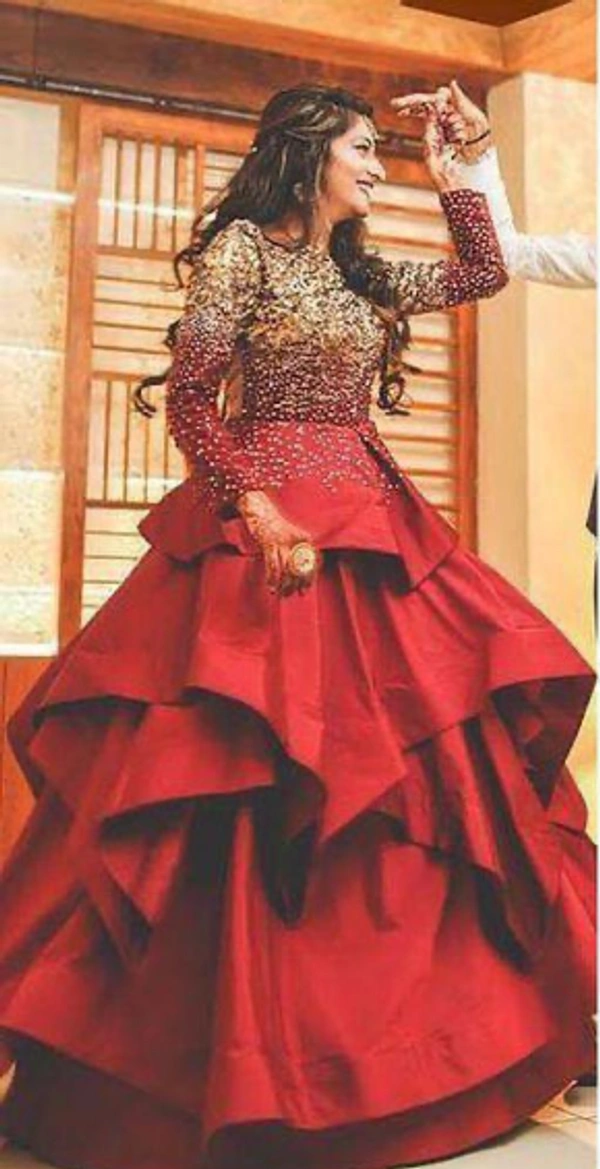 PARTY WEAR EMBROIDERY AND HAND WORK GOWN - Red