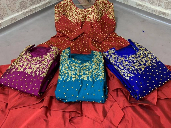 PARTY WEAR EMBROIDERY AND HAND WORK GOWN - Red