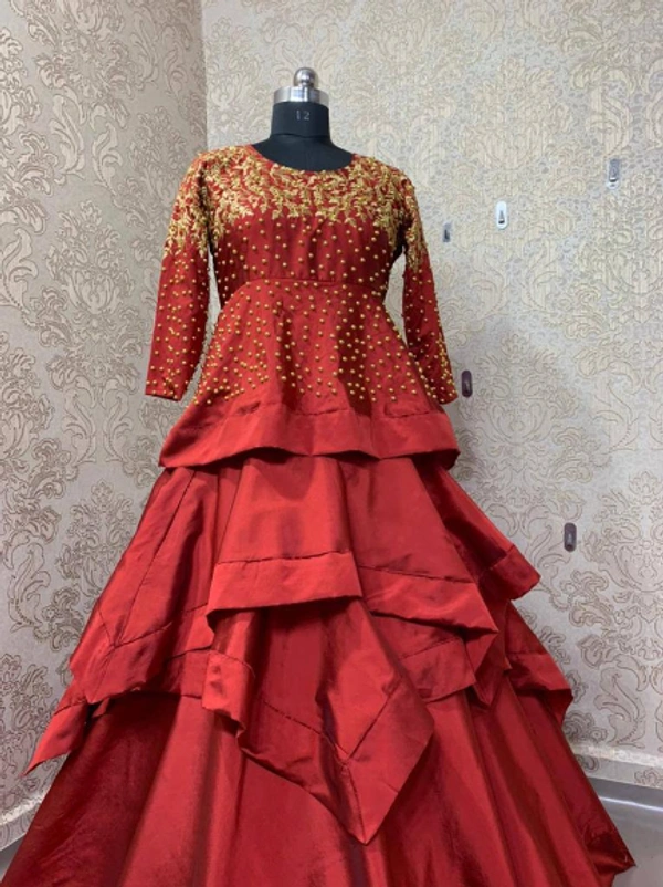 PARTY WEAR EMBROIDERY AND HAND WORK GOWN - Red