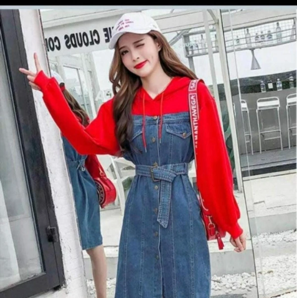 DENIM HODDIE DRESS - GREY