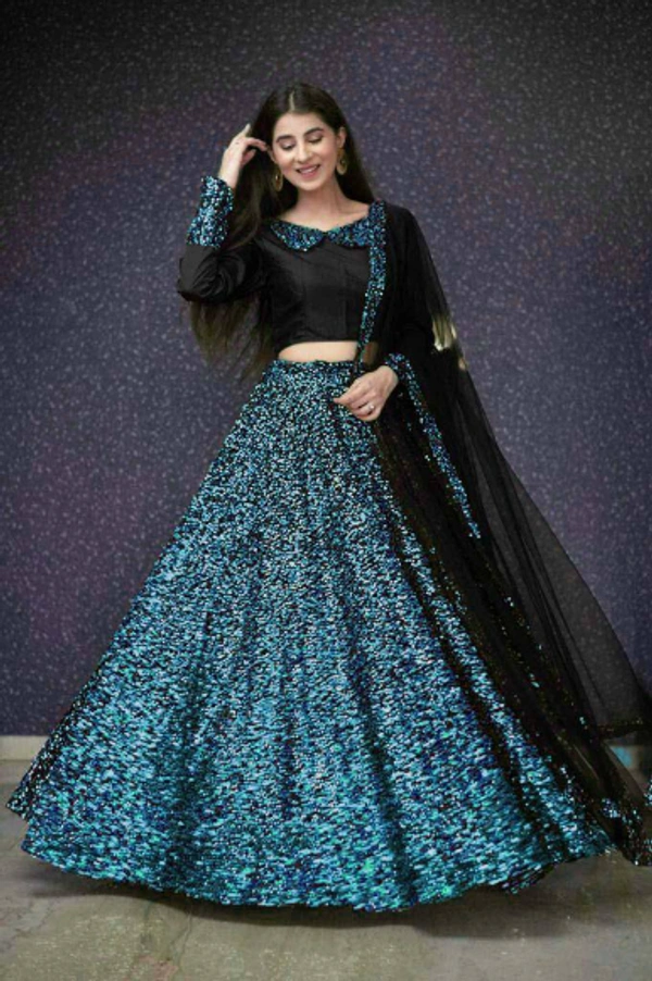 MARKET TRENDING HEAVY SEQUENCE LEHENGA ON VELVET CHOLI SET LAUNCH BY LEMBOGEE ADDED NEW COLOR MAKE UR STYLE DIFFERENT - Blue