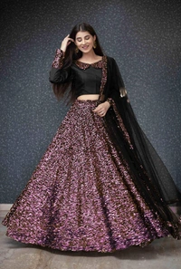 MARKET TRENDING HEAVY SEQUENCE LEHENGA ON VELVET CHOLI SET LAUNCH BY LEMBOGEE ADDED NEW COLOR MAKE UR STYLE DIFFERENT -  Gold   