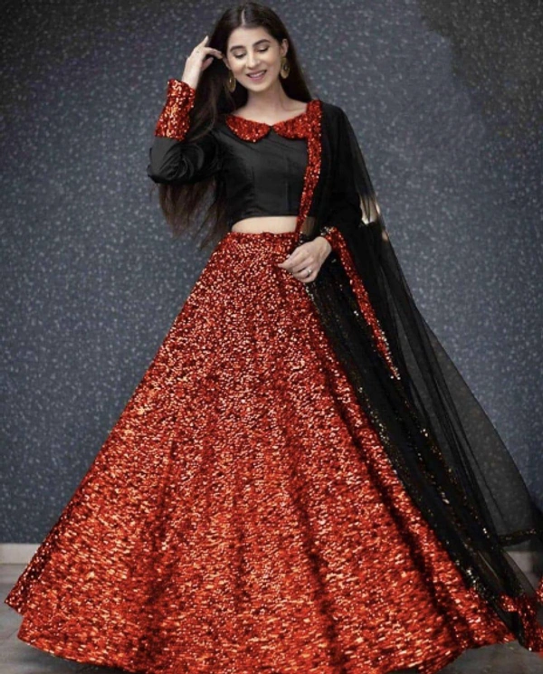 MARKET TRENDING HEAVY SEQUENCE LEHENGA ON VELVET CHOLI SET LAUNCH BY LEMBOGEE ADDED NEW COLOR MAKE UR STYLE DIFFERENT -  Gold   