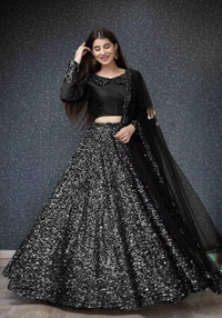 MARKET TRENDING HEAVY SEQUENCE LEHENGA ON VELVET CHOLI SET LAUNCH BY LEMBOGEE ADDED NEW COLOR MAKE UR STYLE DIFFERENT -  Gold   