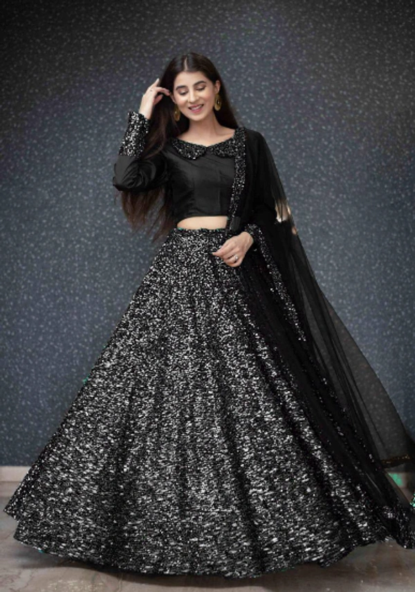 MARKET TRENDING HEAVY SEQUENCE LEHENGA ON VELVET CHOLI SET LAUNCH BY LEMBOGEE ADDED NEW COLOR MAKE UR STYLE DIFFERENT - Black