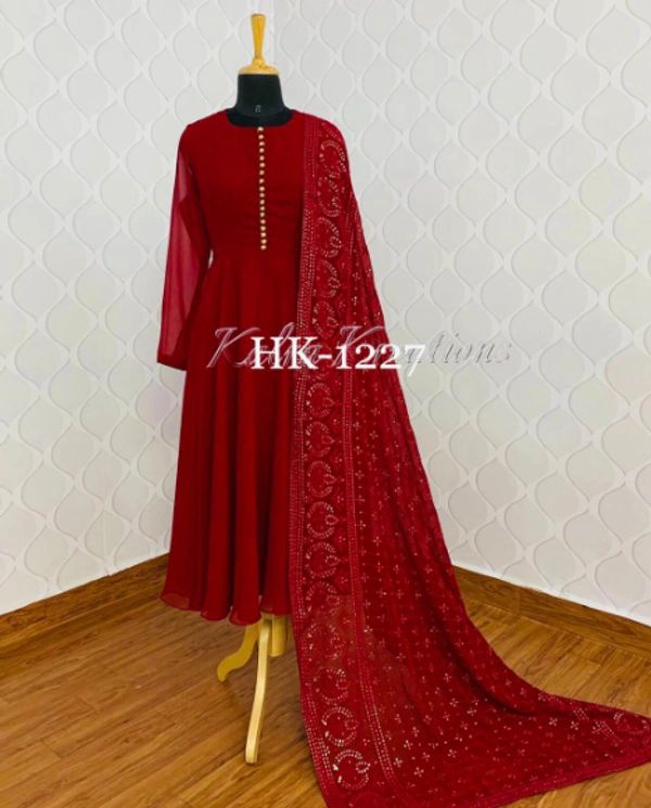  EMBROIDERY WORK GOWN WITH DUPATTA 👌🏻 -  PINK RED
