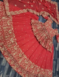 GEORGETTE WITH HEAVY EMBROIDERY WORK - Red
