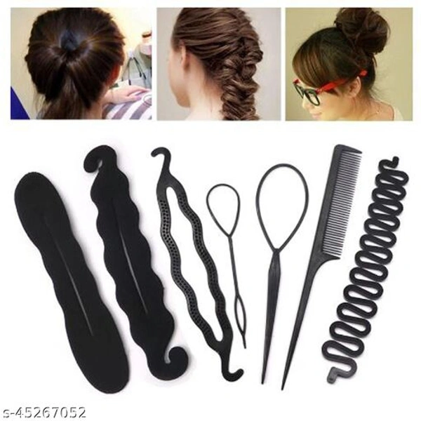 *ASG Pack of 7 Items Combo Hair Styling Bun Maker Hair Tool Accessories for Girls & Women - Black…*