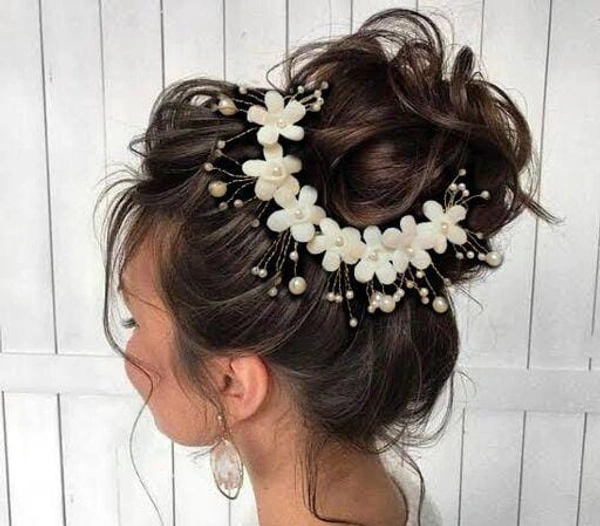 Floral Stone Hir Chen Clip With Pins Accessories - 2