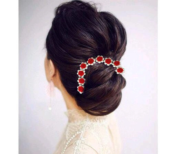 Floral Stone Hir Chen Clip With Pins Accessories - 2