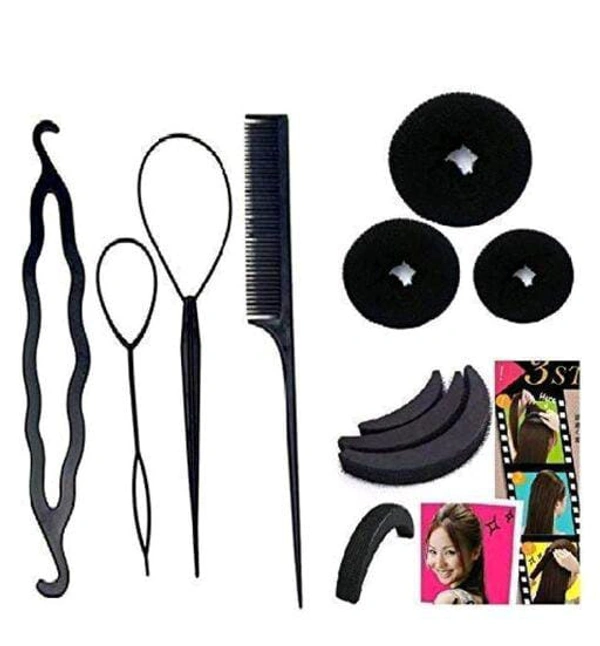 hair styling kit with 3 pcs banana, 4 pcs comb puff maker, 3 pcs donuts)