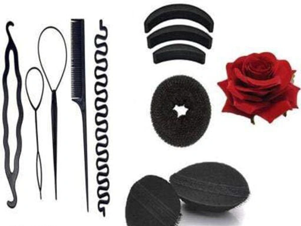Attractive Women's Black Stretchy Cotton Hair Bun Kit pack of 12