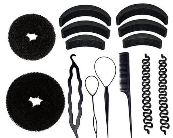 Attractive Magic Bun Topsy Tail Ponytail Holder Hair Styling tools Black-(Combo of 14 Pieces)