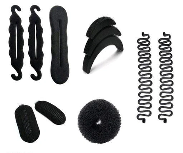 Women's Multipack Black Stretchy Cotton Hair Bun Kit pack of 11