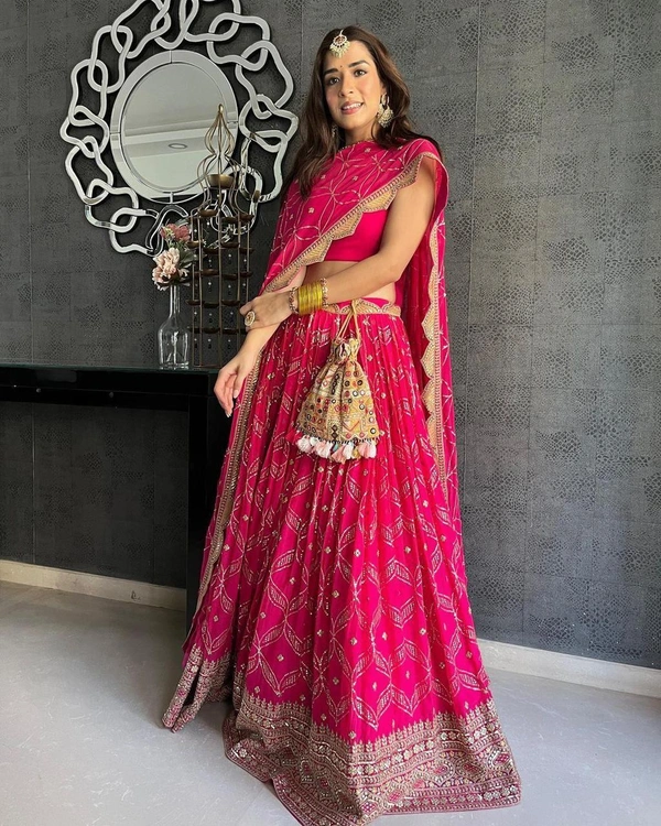 Flare Sequence embroidery Work Lehenga with Cancan & Canvas Patta