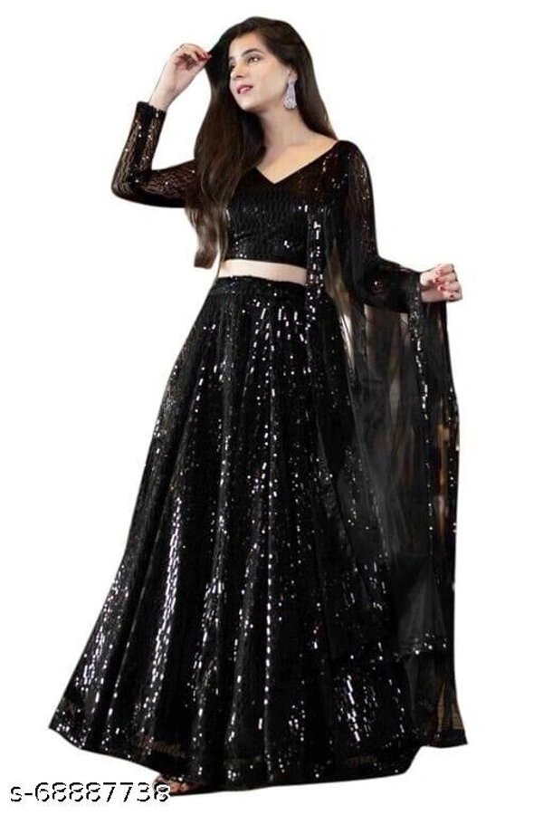 Women's Black Lehengha Choli ( Semi-Stiched ) - black