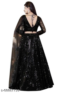 Women's Black Lehengha Choli ( Semi-Stiched ) - black